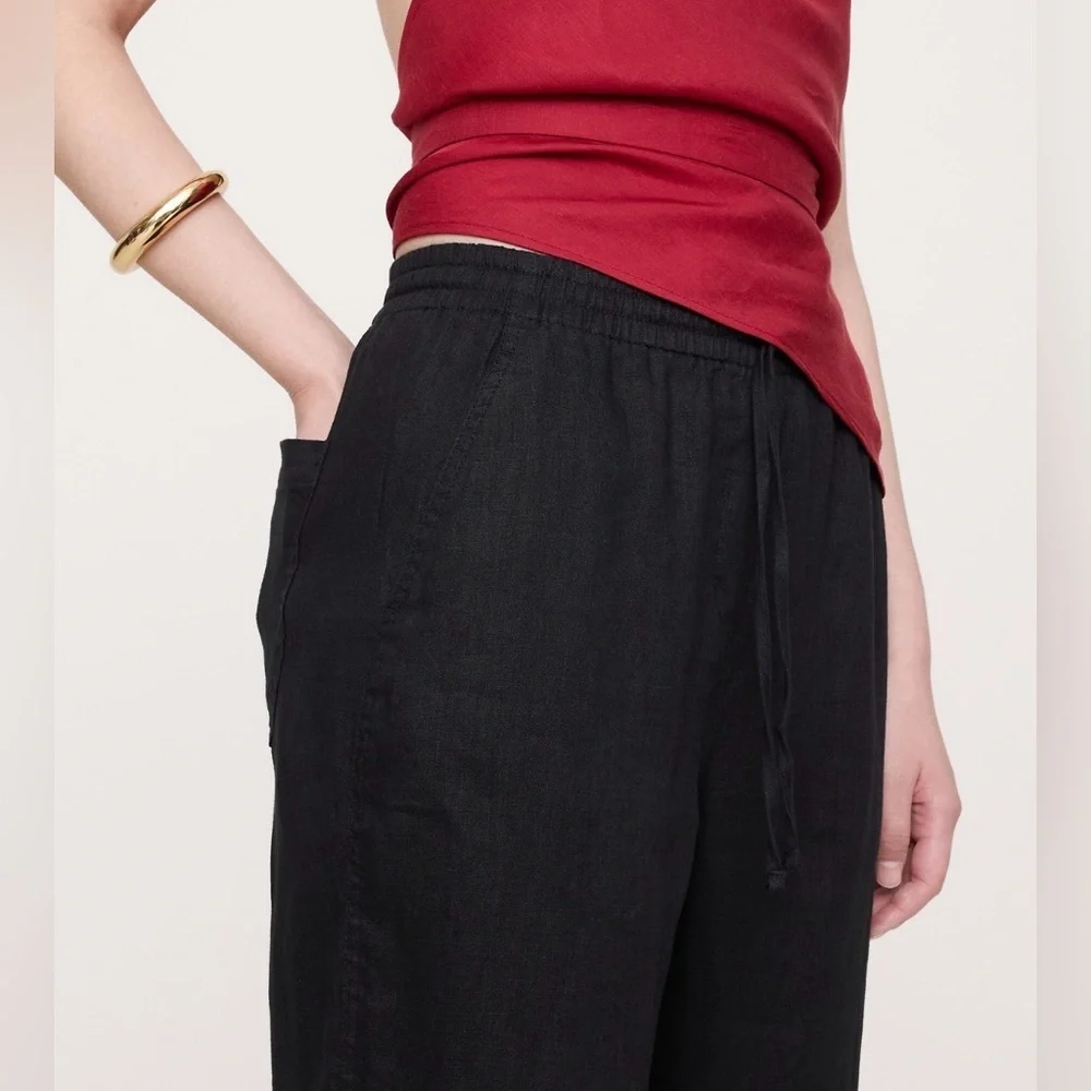 NWT Banana Republic Pull On Linen Ankle Black Pant Size Large (#713472)